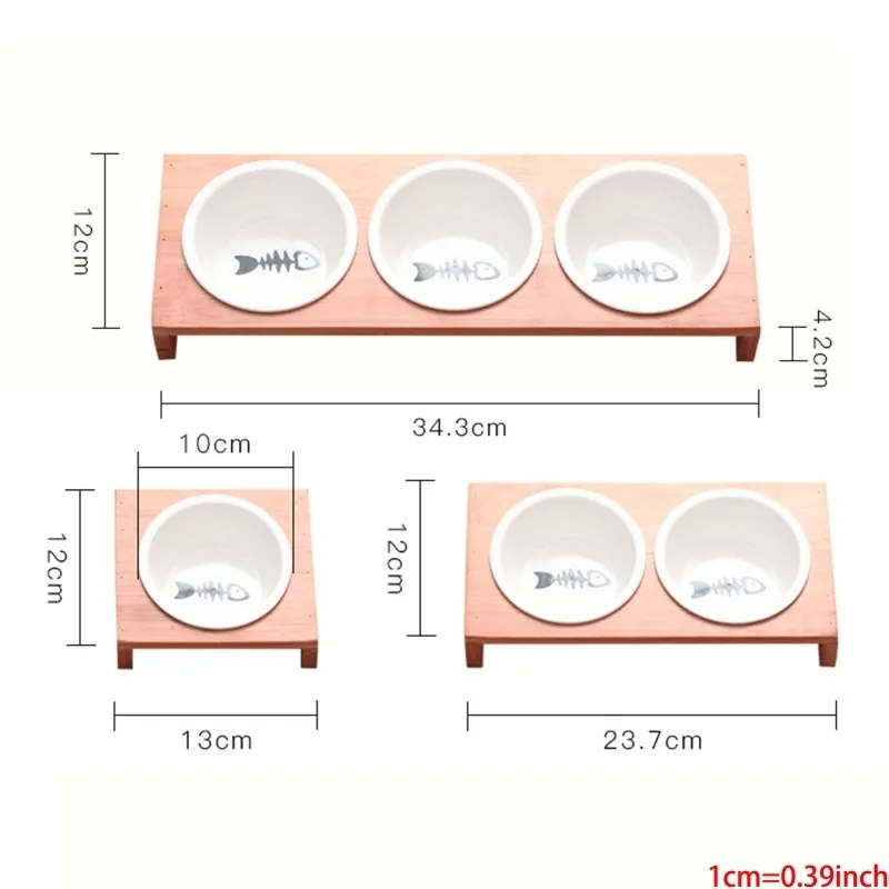 Elevated Pet Bowls, Raised Dog Cat Feeder Solid Bamboo Stand Ceramic Food Feeding Bowl Cats Puppy 220323