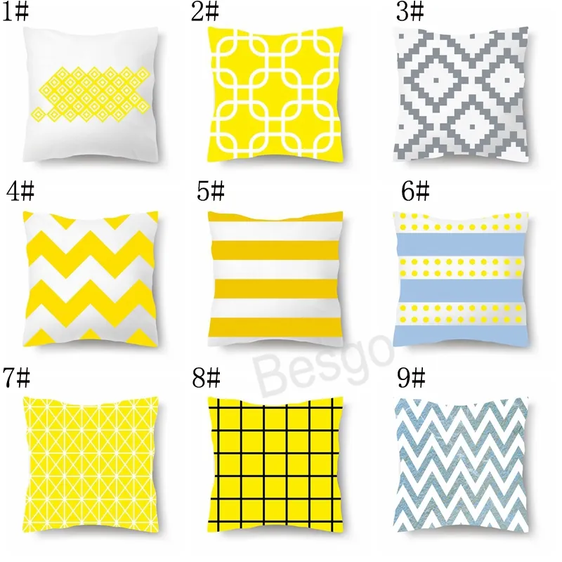 Yellow Twill Pillowcase Office Lumbar Cushion Pillow Cover Geometric Style Sofa Bedroom Car Cushions Pillowcase Home Decoration BH6441 TYJ