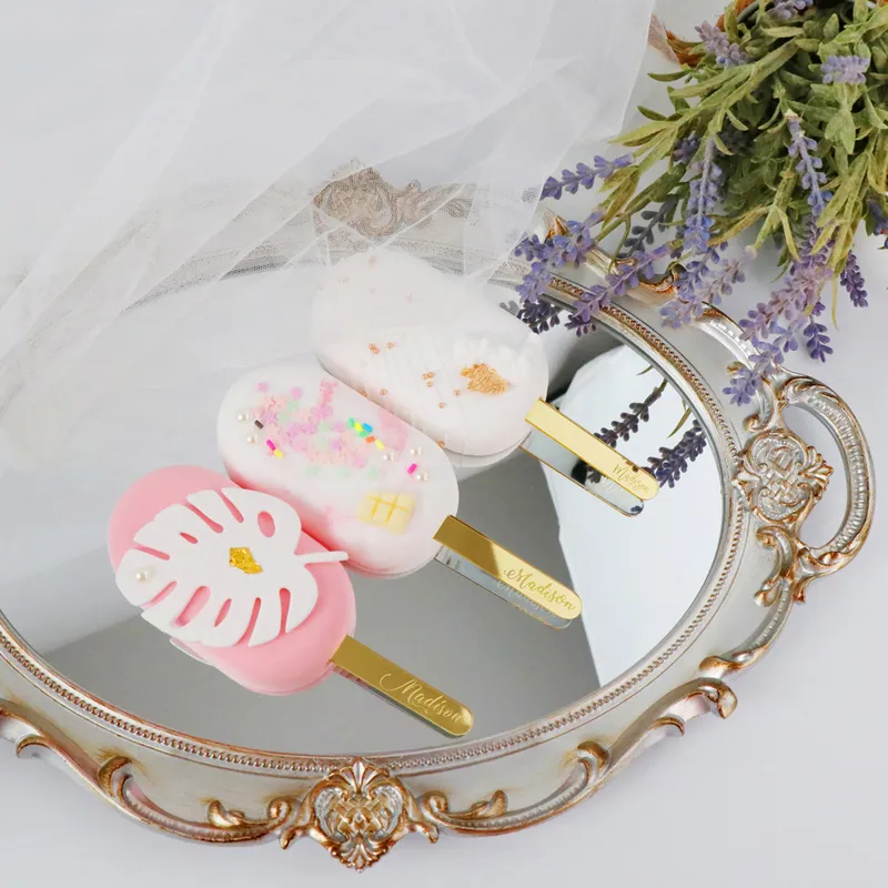 Personalized Popsicle Cakesicle SticksCustom Acrylic Reusable Cakesticks for Wedding Baking Decoration Birthday Baby Shower 220618