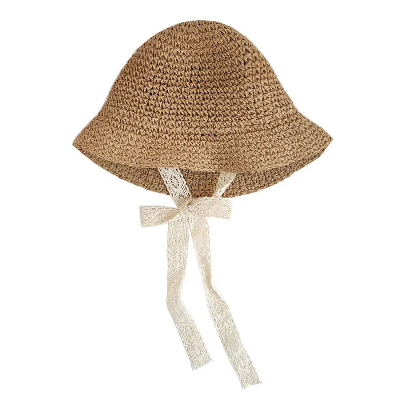 Moda Dantel Yaz Saman Yay Kızı Plaj Çocukları Panama Prenses Bebek Şapkalar ve Kapaklar Çocuklar İçin 220812