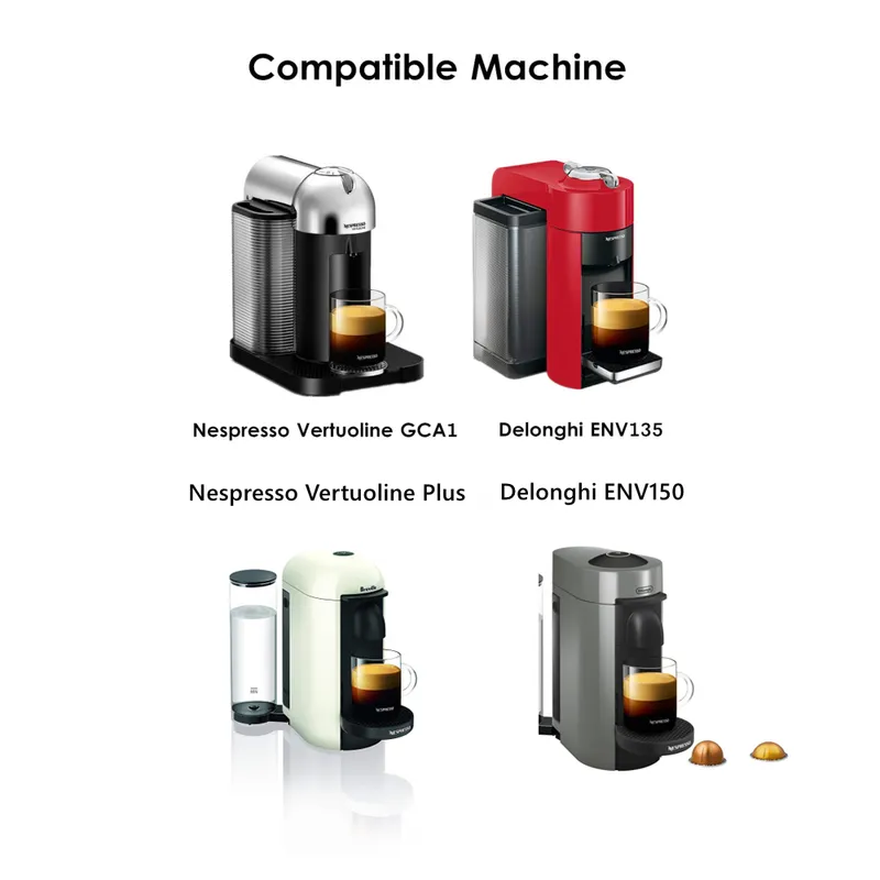 قرون قهوة فيرتوولين القابلة لإعادة الملء ، قابلة لإعادة الاستخدام متوافقة مع آلات Nespresso 220509