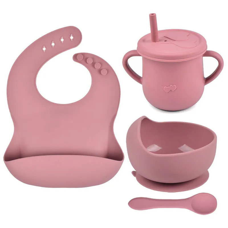 4 pièces ensemble bébé Silicone bol d'alimentation assiette vaisselle pour les tout-petits tasses solides bavoirs vaisselle plats 220715