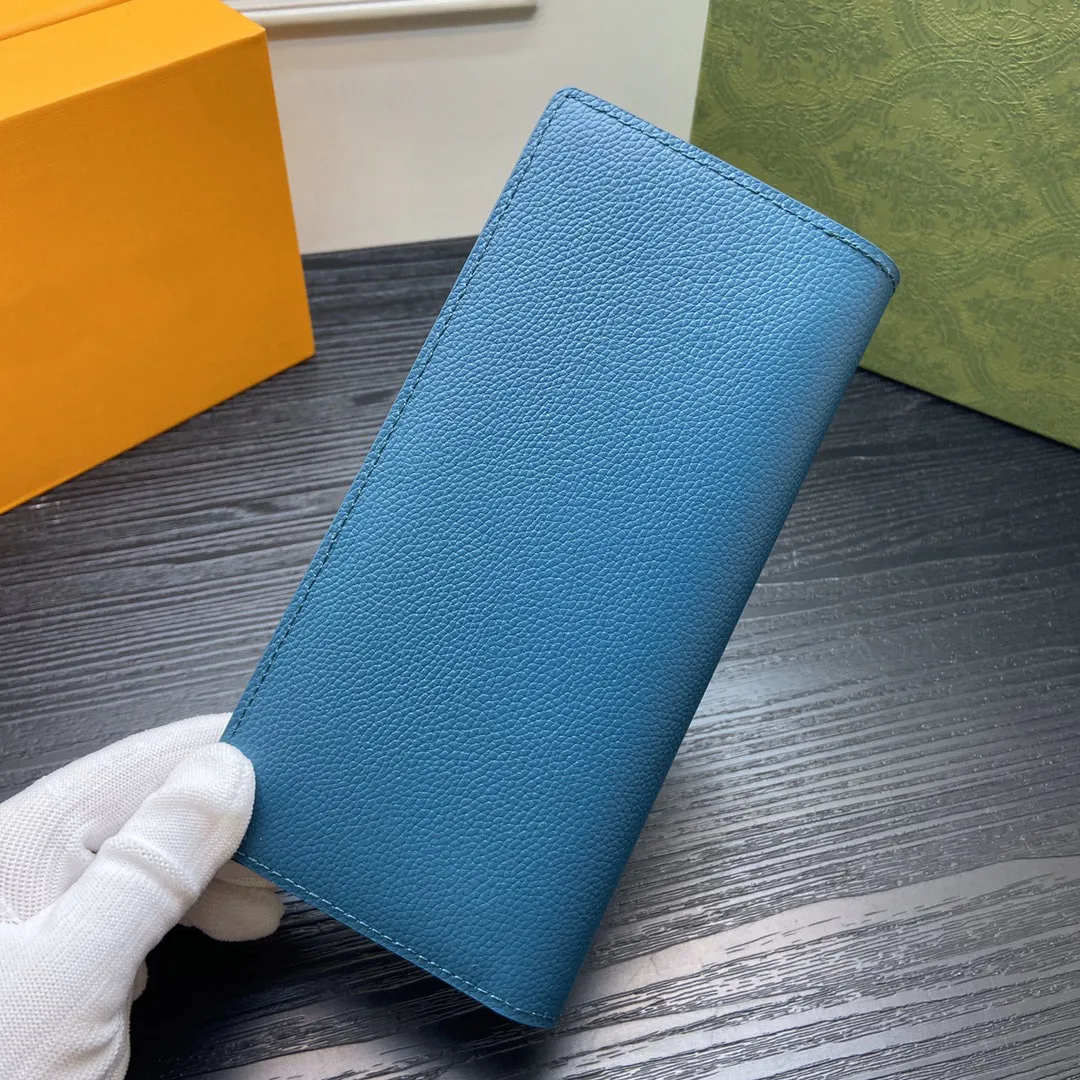 TZ Fashion Pures Blue Aerogram Brazza Money Folder Luxurious Calfskin Long Wallet Men's Simple Daily äkta läderplånbok 1832