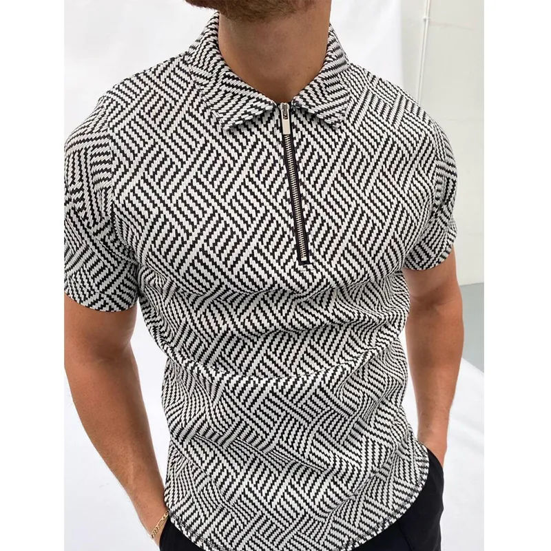 Summer Men Polo Shirt Short Sleeve Oversized Loose Zipper Color Matching Clothes Luxury Male Tee Shirts Top U.S. Yards 220402