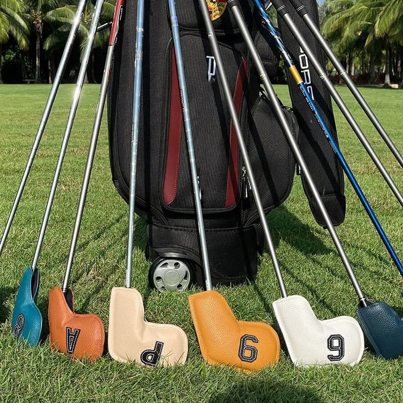 10 pièces/ensemble couvre-tête de fer de Golf en cuir PU couvre-tête de Club de Golf numéro 4-9 ASPX couvre-chef de cale accessoires d'équipement d'entraînement de Sport 0704