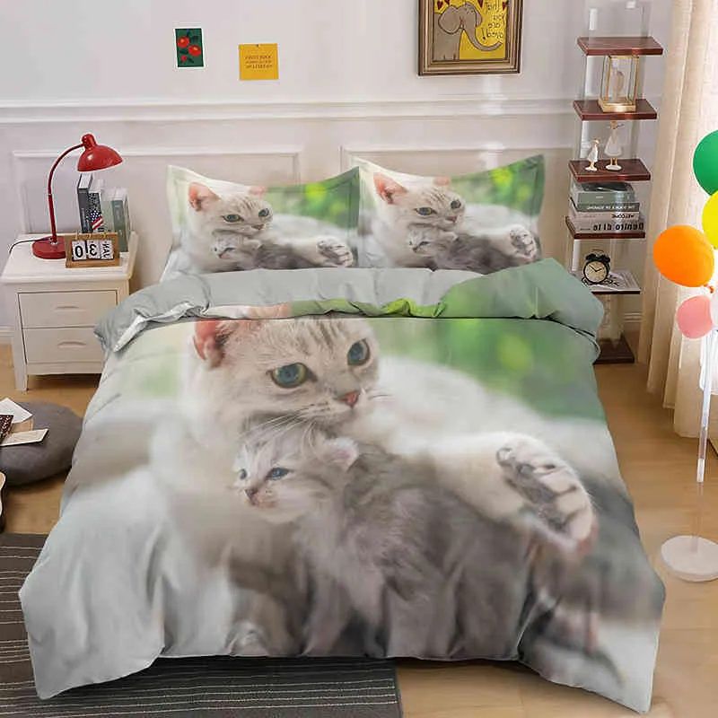 Bettbezug mit Tiermotiv, Katze, King-Size-Bett, Queen-Size-Bett, schwarz-weiß, lustiges, süßes Haustier-Kitty-Bettwäsche-Set für Kinder, Teenager, Erwachsene, modische, weiche Bettdecke