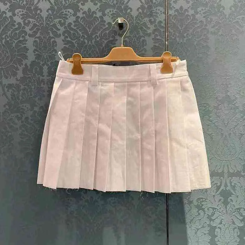 Summer new white pleated skirt stunning A-style high waist short ladies versatile sweet
