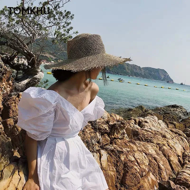 Vrouwen hebben geweven geweven zeegrasschatje hoed Casual Sun Beach Caps brim Summer Hat Unisex Straw hoeden voor reizen 220607206B