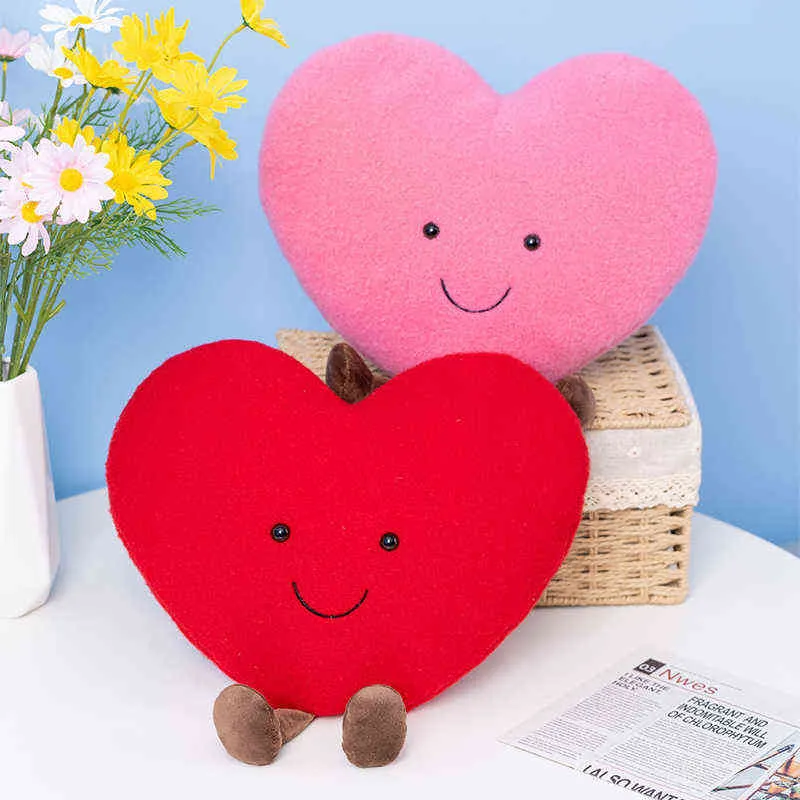 Słodkie serca Plushies Pink Red Heat Pillow Say Love Peluche Cuddly z nogami Wings Happy Face Udekoruj poduszkę Walentynki J220704