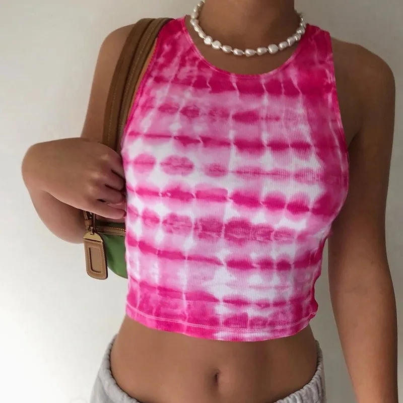 Y2K Pink Crop Tops Egirl милые сладкие женщины летние сексуальные без рукавов.