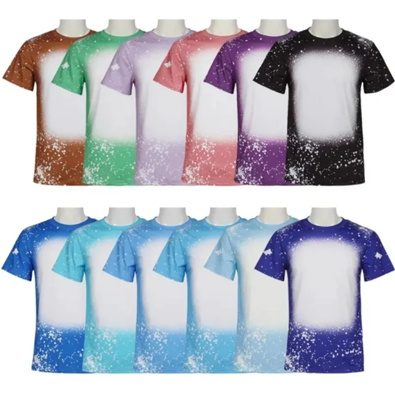 Suprimentos femininos sublimação festa camisas branqueadas transferência de calor em branco camisa de lixívia de poliéster branqueado t-shirts eua masculino fs95352292