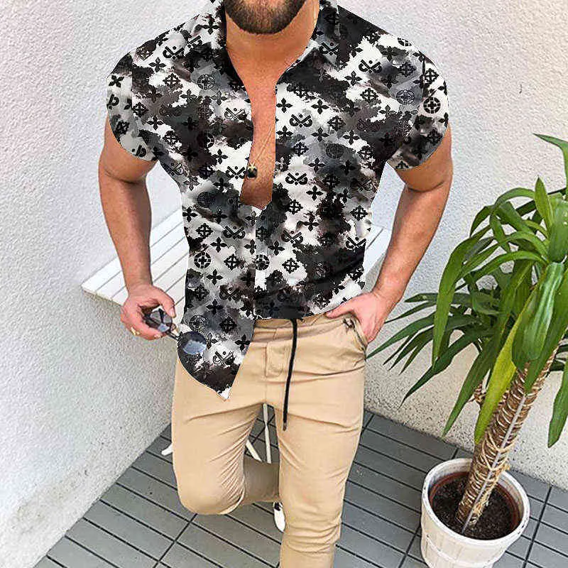 2022 남성 짧은 소매 인쇄 셔츠 남성 사회 럭셔리 남자 디자이너 의류 하와이 유행 우아한 클래식 패션 Y220420