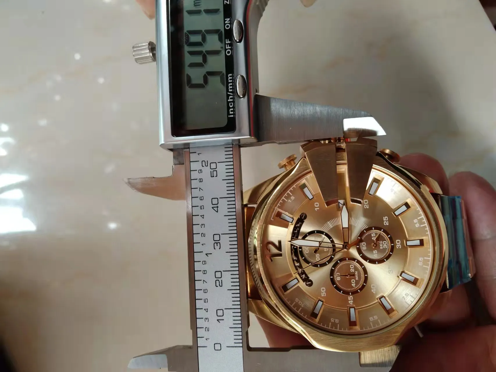 3A Zegarek męski Dz4318 Duża wysokiej jakości Wysoka jakość zegar 55 mm podwójny rdzeń Pełna funkcja Rose Gold Golden Stal nierdzewna Jap301u