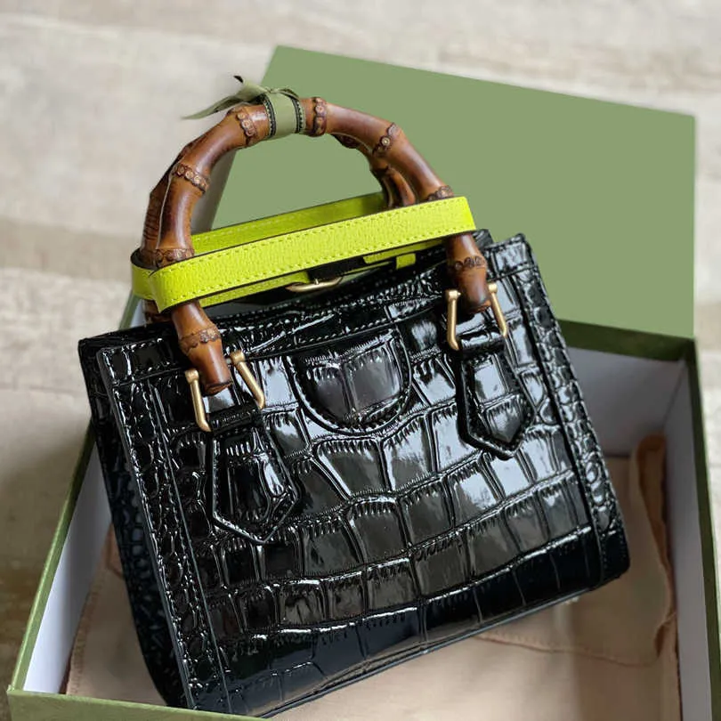 Berühmte Designer-Handtasche, echte Bambus-Taschen, hochwertige leichte Damen-Mode-Geldbörse, Cross-Body-Griff, Hot Plain Damen-Alligator-Beliebte Tragetaschen