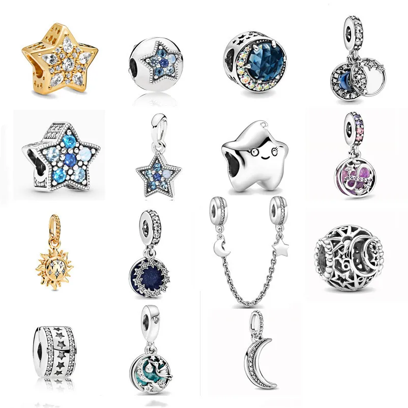 925 Sterling Silver Ciondola Charm Neastamor New Sparkling Moon Beads Bead Fit Pandora Charms Bracciale Accessori gioielli fai da te