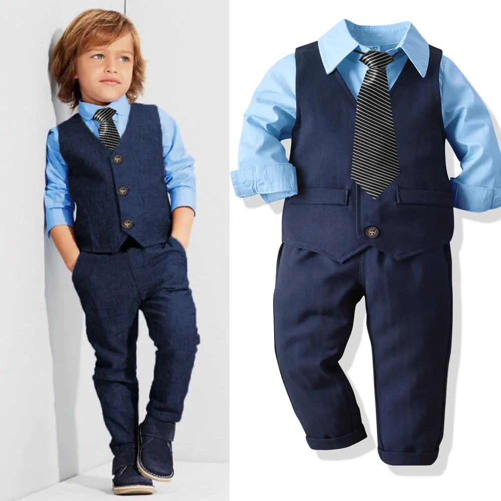 Suit bambini all'ingrosso abiti bambini in abiti da 4 pezzibambini bambini abiti da business pantaloni camicia solida vasta cravatta ragazzi di 2-8 anni
