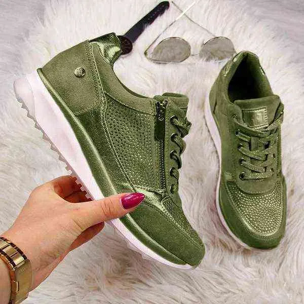 Women Shoes Gold Sneakers Zipper Platform Trainers Women Shoes Casual Lace-Up Tenis Feminino Zapatos De Mujer Womens Sneakers G220629