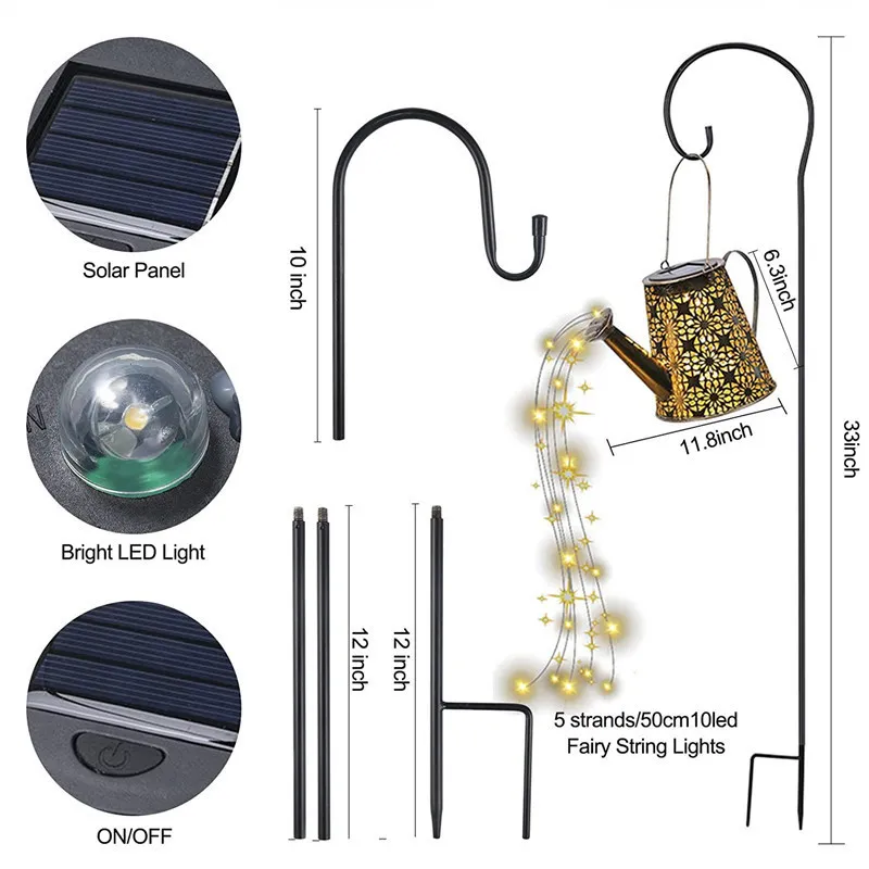 Solar Powered Sprinkles Fata Luce Trapezio Impermeabile Hollow Lampada In Ferro Battuto Doccia Luci Patio Yard House Decor 220429