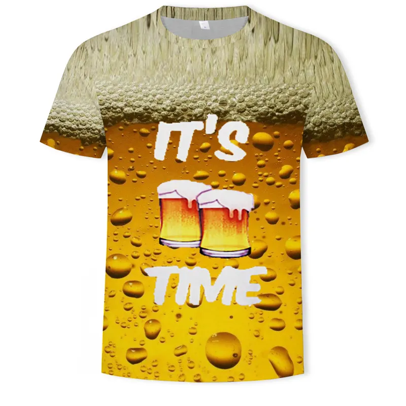 Bière impression 3D hommes t-shirt été unisexe drôle nouveauté surdimensionné t-shirts col rond manches courtes hauts lâche tenue vêtements 220607