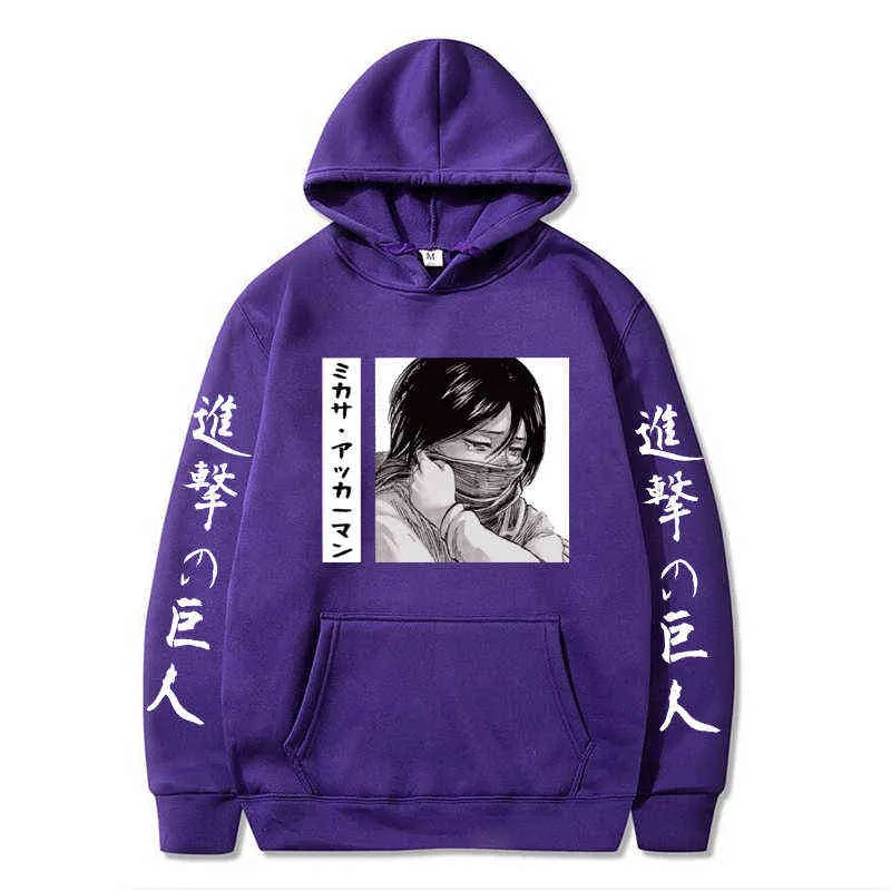 Attack på Titan Hoodie Anime Mikasa Ackerman tryckt långärmad avslappnad hoodie -toppar G220429