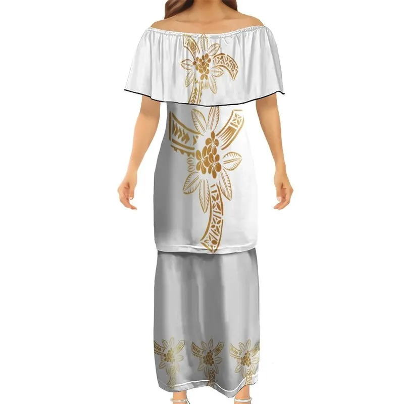 Дизайн Леди Самоанское платье с открытыми плечами и рюшами до половины рукава Puletasi Традиционное полинезийское платье в этническом стиле Платье для пар 220706