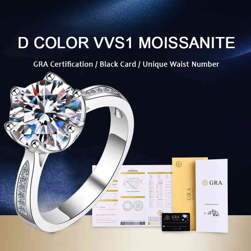 Luxe 3 Moissanite Ring voor vrouwen Sterling Silver Round Brilliant Diamond Solitaire verloving Wedding Rings