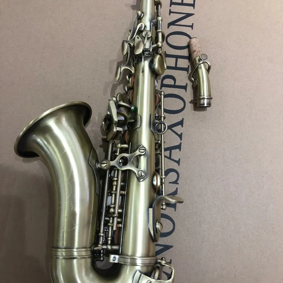 Rétro 875ex b-flat professionnel curvo saxofone soprano antigo escovado artesanato profundo esculpido saxofone instrumento musical