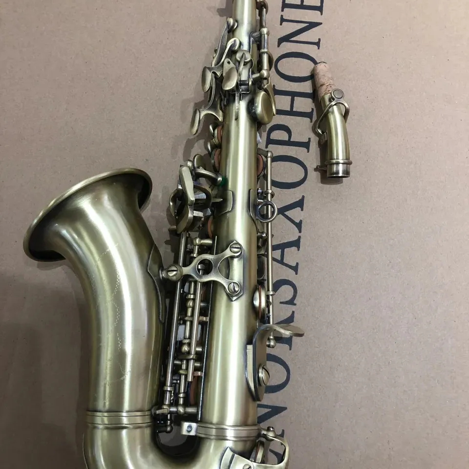 Retro 875EX B-flat Profissional Curvo Saxofone Soprano Antigo Escovado Artesanato Profundo Esculpido Saxofone Instrumento Musical