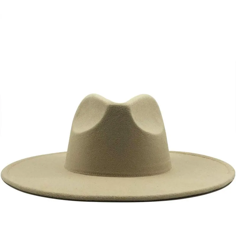 Ampla borda chapéus estilo britânico inverno lã sólida clássico fedoras boné homens mulheres panamá jazz chapéu 9 5cm grande branco238t