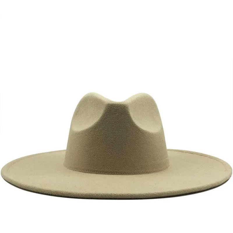 Breite Krempe Hüte Britischer Stil Winter Wolle Solide Klassische Fedoras Kappe Männer Frauen Panama Jazz Hut 9 5 cm Big White284i