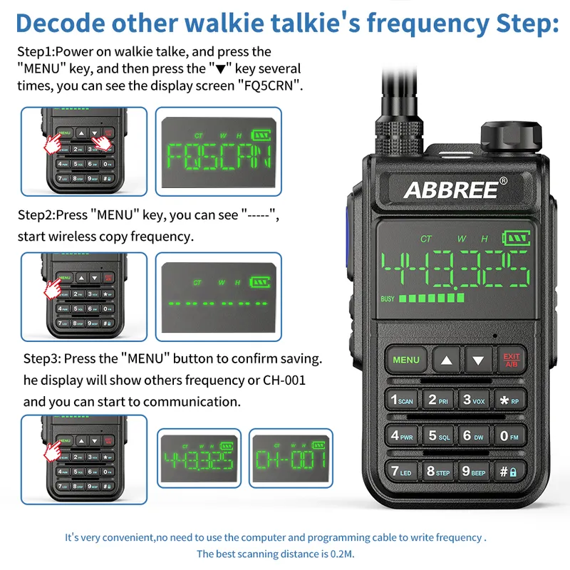 Abbree AR 518 Air Band 108 660MHz الكامل Walkie Talkie Wireless Copy Copy 1 77 