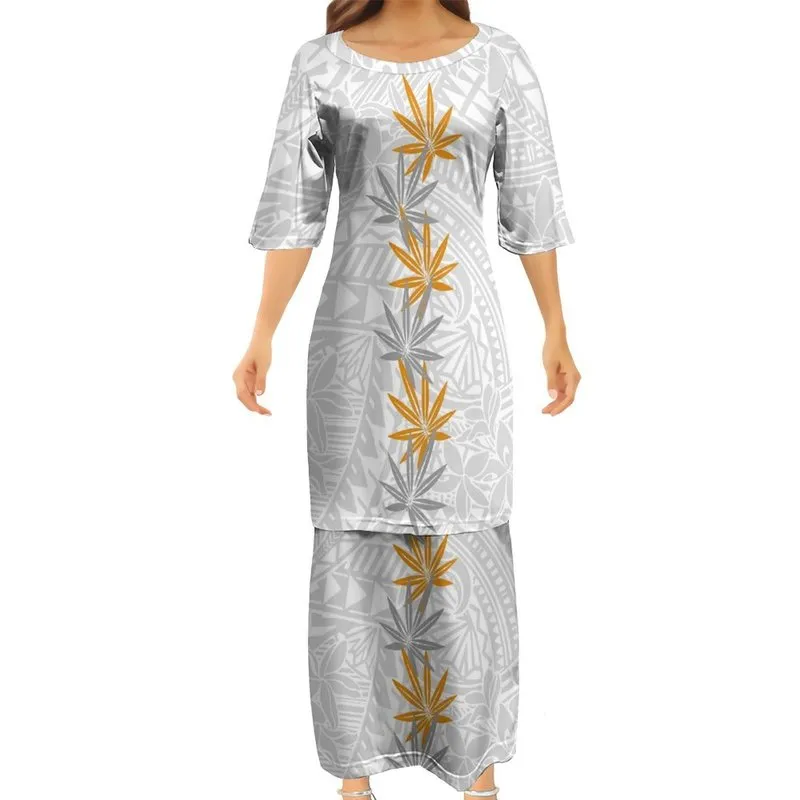 Samoan Puletasi Polynesian Classic Pattern 여성 클럽 Bodycon Half Sleeve Dresses Design Dress 2 조각 세트 220706