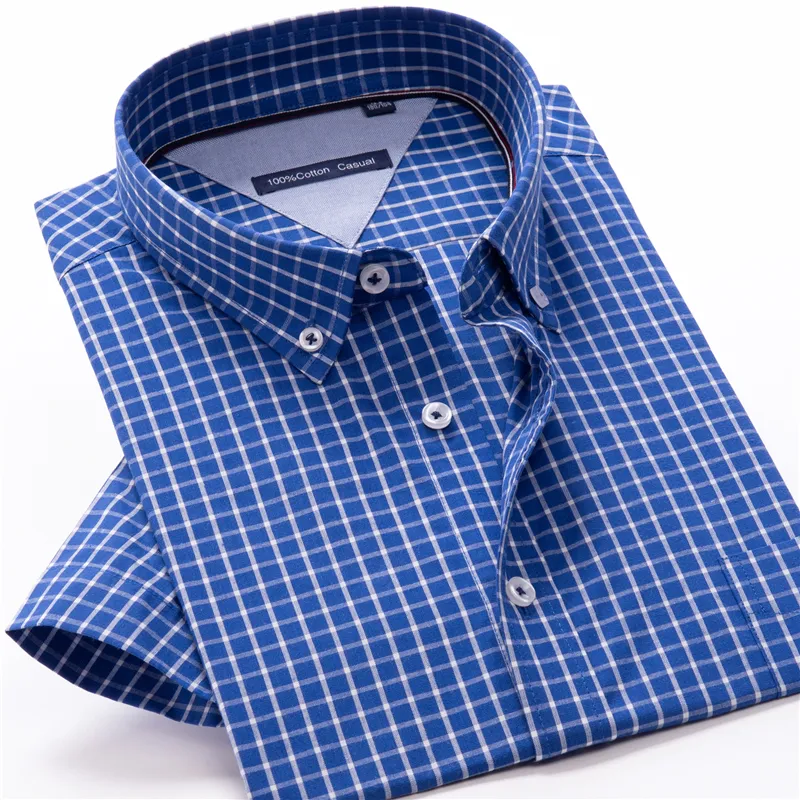 Chemise à manches courtes à carreaux classique pour hommes d'été de haute qualité 100% coton léger et confortable mode jeunesse 220324