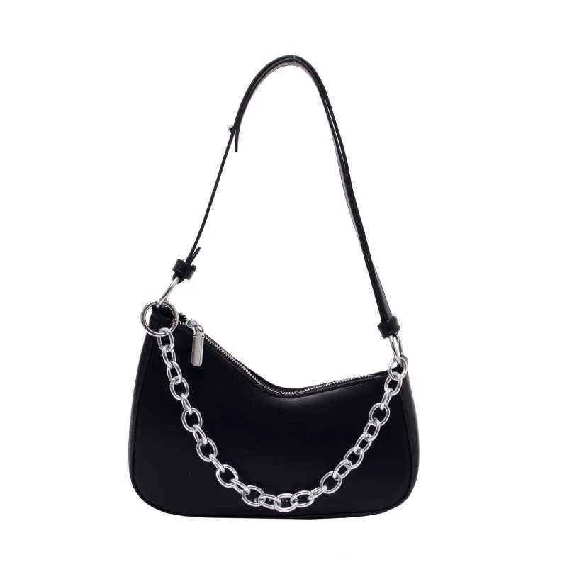 Einkaufstaschen Bandoleras Francesas Simples Para Mujer Bolsos De Baguete Vintage Cuero Pu Con Cadena Metall Bolso Cruzado Femenino 220316