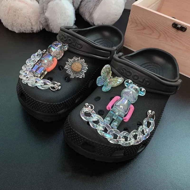 Vintage Bears Croc Charms Designer DIY Bling Metal Doll Buty Klucz Nakładka na wysięgniki Clogs Kids Kobiety Prezenty 220720