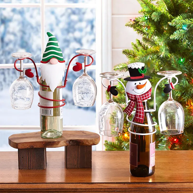 Porte-bouteilles de vin porte-verre décoration de noël pour la maison organisateur étagères de bureau bonhomme de neige cadeau de noël année 220509