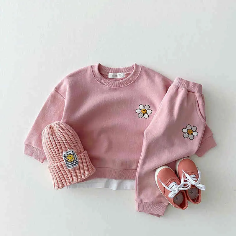Roupas infantis para bebês meninas conjuntos de roupas outono inverno bebê recém-nascido meninos moletom floral calças pcs roupas de grife de bebê y2205682140