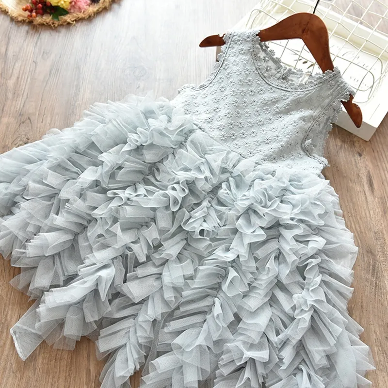 Summer Toddler Girl Dresses Kids Lace Flower Ball Gown Children Girls Fluffy Cake Smash Dress Princess Party Clothing 220422