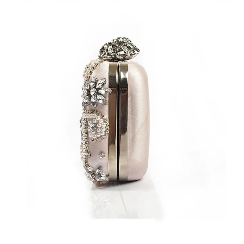 Evening Bags Luxury Women Crystal Handmade Diamond Clutch Party Purse Pink Rhinestones Pearl Wedding Handbag296L