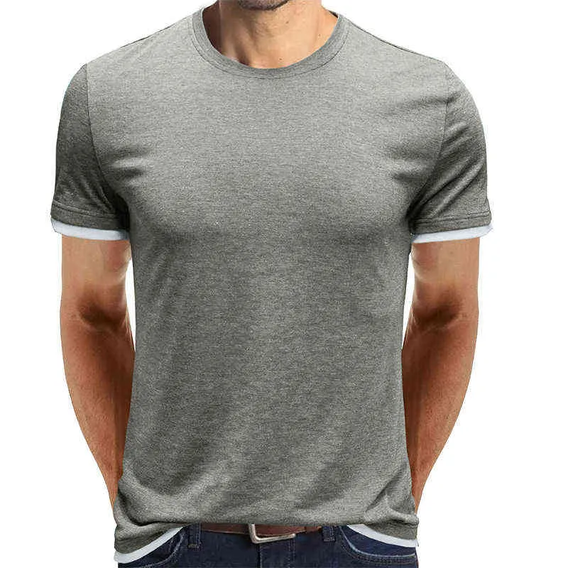 2022 Summer Men T-Shirt Round Neck Design Slim Fit Thirts Solid Tops Tops Tees Shirt Sleeve T Shirt للرجال L220629