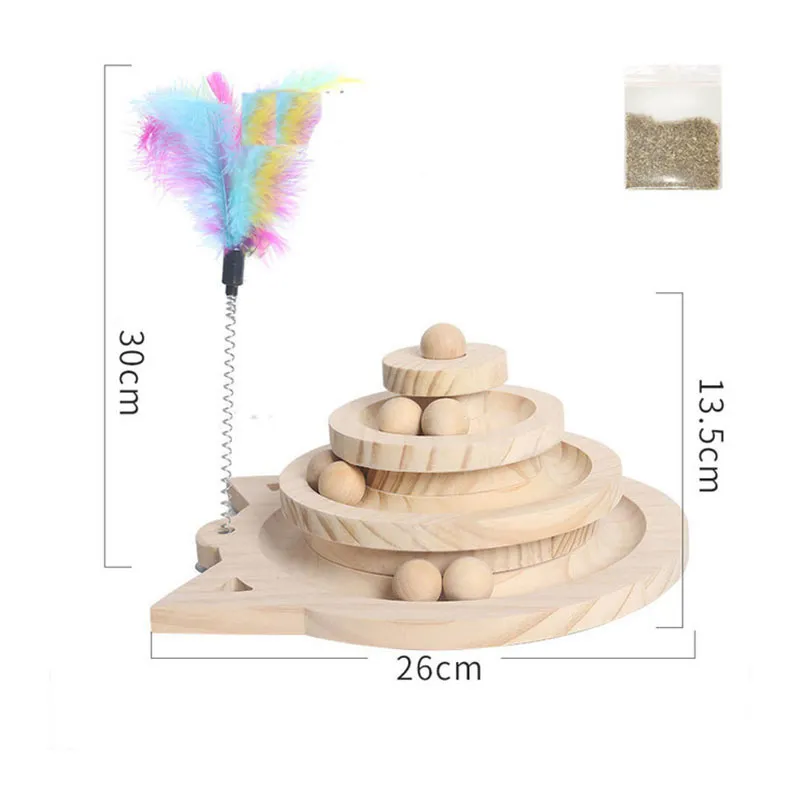 Wooden 2/3 Levels Pet cat Toy Tower Tracks Disc cat Intelligence Amusement Triple Play Disc Cat toys ball Training Toys 220423