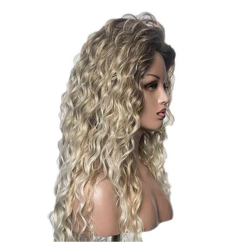 W Fluffy Afro Deep Wave Synthetic Wig Natural 30 인치 헤어 가발 여성 코스프레 220622