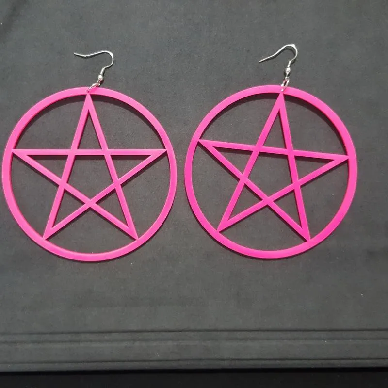 Dangle lustre tendance acrylique grand rond pentagramme boucles d'oreilles pour femmes rose cercle étoile Pendientes Punk fête bijoux cadeau 310S