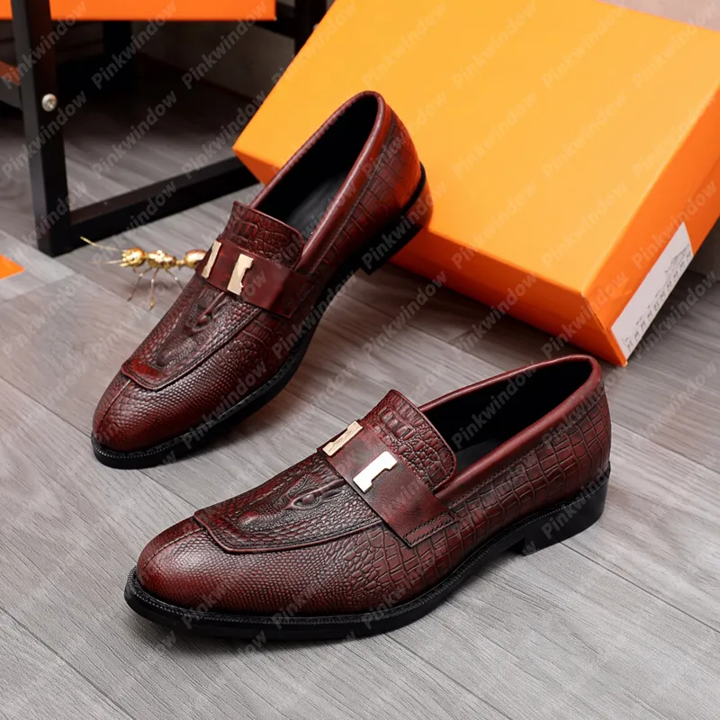 Mens Loafer Genuine Leather Shoes High Quality Dress Shoes Business Derby Crocodile Pattern Designer Men Sneakers Casual Wedges 2203252