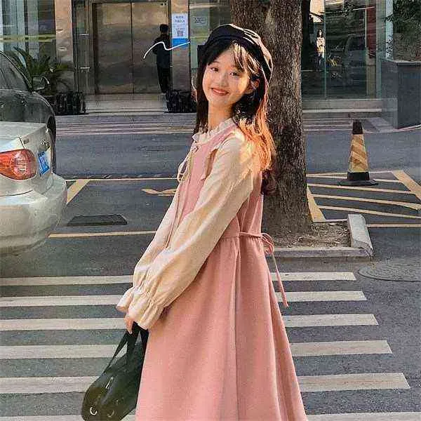 春の韓国スタイルのマタニティドレス甘いフリルスタンドカラーロングフレアスリーブ妊婦アラインドレスフォーマル服J220628