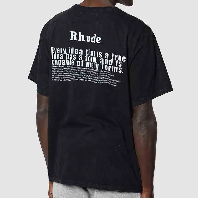 Camiseta de manga corta desgastada con estampado limitado de retrato de gota de Rhude Vintage a estrenar de moda de verano