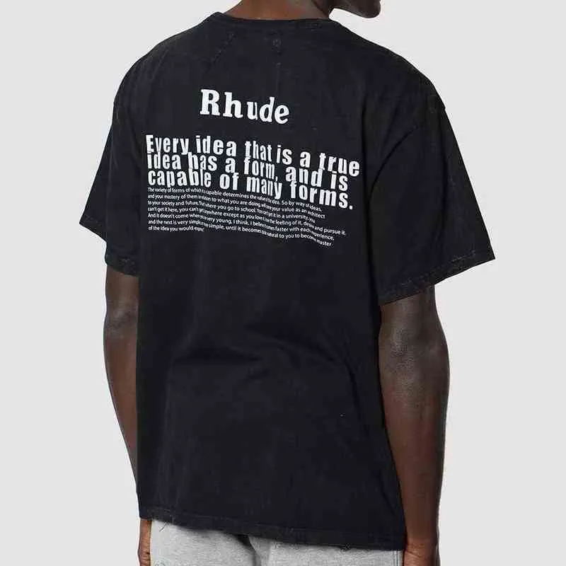 Summer Fashion Brand New Rhude Vintage Tee Drop Portrait Limited Print sliten kort ärm T-shirt