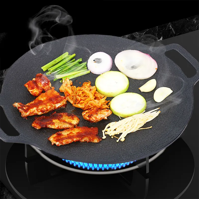 Poêle à gril ronde coréenne, poêle à Barbecue, ventre de porc, cuisinière antiadhésive, pierre Maifan, cuisinière à Induction, plateau de Barbecue à gaz 220606