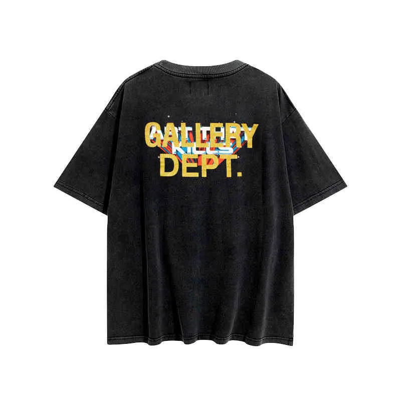 デザイナーTシャツメンズスウェットシャツMeichao Gallerry Depttゴールドパウダーレタープリント洗浄水