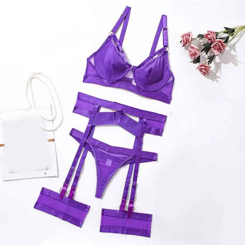 Women Mesh Lingerie Set Transparent Push Up Bra And Panties Nightwear Intimates Erotic Sexy Underwear Comes L220727